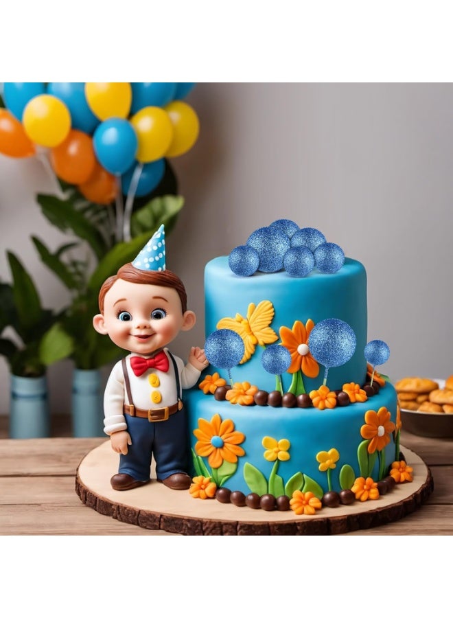 20 Pcs Blue Glitter Ball Cake Topper Decorations Mini Balloon Style Cake Picks Foam Ball Cake Toppers for Birthday & Party Cake Decoration - Image 3